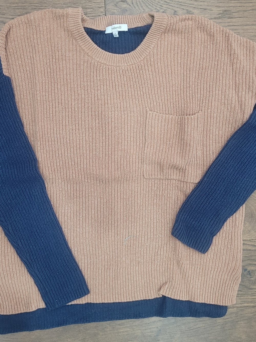 Madewell Two-Tone Crewneck Sweater in Tan and Navy